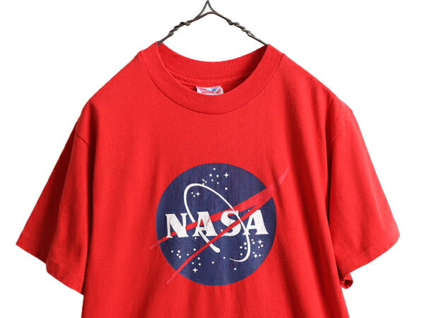 90s USA製 ■ NASA プリント 半袖 Tシャツ メンズ M / 古着 90年代 オールド 宇宙 企業 ロゴ イラスト ヘビーウェイト シングルステッチ 赤