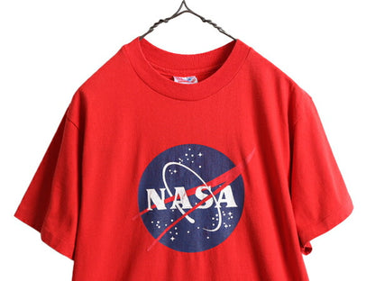 90s USA製 ■ NASA プリント 半袖 Tシャツ メンズ M / 古着 90年代 オールド 宇宙 企業 ロゴ イラスト ヘビーウェイト シングルステッチ 赤