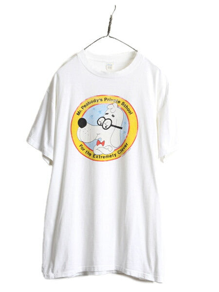 80s 90s USA製 大きいサイズ XXL ■ ピーボディ キャラクター イラスト プリント 半袖 Tシャツ メンズ 2XL 80年代 90年代 アニメ ドッグ 白