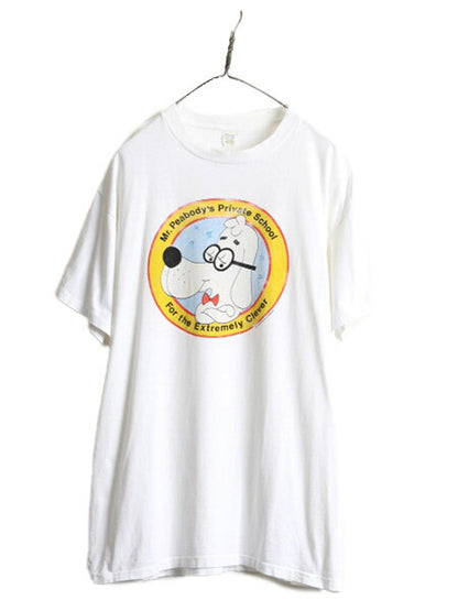 80s 90s USA製 大きいサイズ XXL ■ ピーボディ キャラクター イラスト プリント 半袖 Tシャツ メンズ 2XL 80年代 90年代 アニメ ドッグ 白