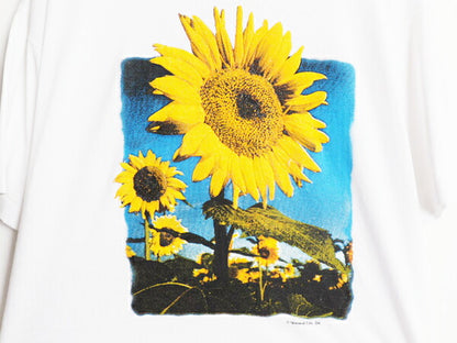 90s ひまわり アート イラスト プリント Tシャツ メンズ レディース XL / オールド フラワー 花 シングルステッチ カットソー 大きいサイズ