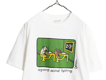 90s 00s キャラクター アート イラスト プリント Tシャツ メンズ レディース L 程 古着 オールド アニマル ポップ シュール ジョーク 犬 猫