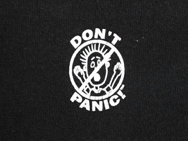 90s DON'T PANIC ジョーク メッセージ プリント Tシャツ メンズ L / 古着 90年代 オールド グラフィック 当時物 ヘビーウェイト ブラック