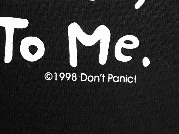 90s DON'T PANIC ジョーク メッセージ プリント Tシャツ メンズ L / 古着 90年代 オールド グラフィック 当時物 ヘビーウェイト ブラック