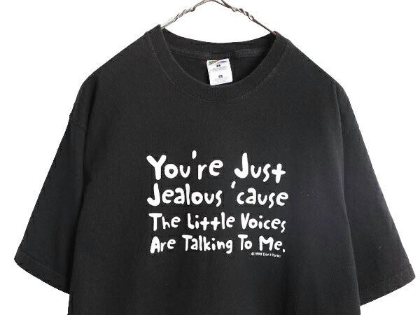90s DON'T PANIC ジョーク メッセージ プリント Tシャツ メンズ L / 古着 90年代 オールド グラフィック 当時物 ヘビーウェイト ブラック