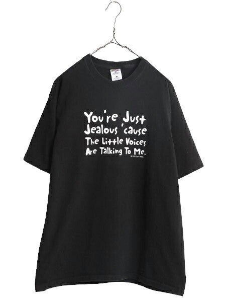 90s DON'T PANIC ジョーク メッセージ プリント Tシャツ メンズ L / 古着 90年代 オールド グラフィック 当時物 ヘビーウェイト ブラック