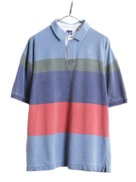 90s OLD GAP ボーダー 鹿の子 半袖 ポロシャツ メンズ L / 90年代 オールド ギャップ 半袖シャツ コットン 旧タグ ボックス マルチカラー