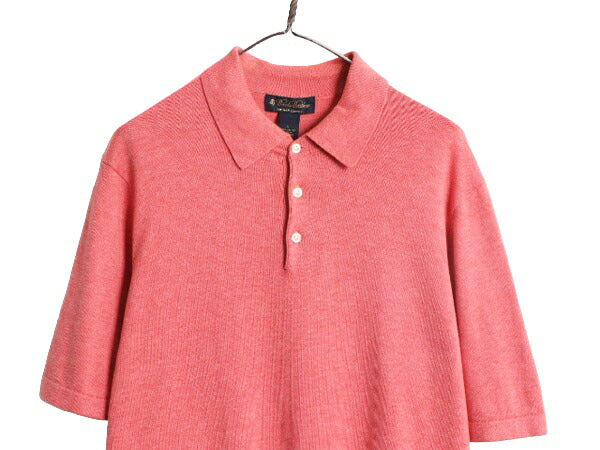 ブルックスブラザーズ スーピマ コットン 半袖 ニット ポロシャツ メンズ L / Brooks Brothers 半袖シャツ リブ編み セーター ボックス 赤