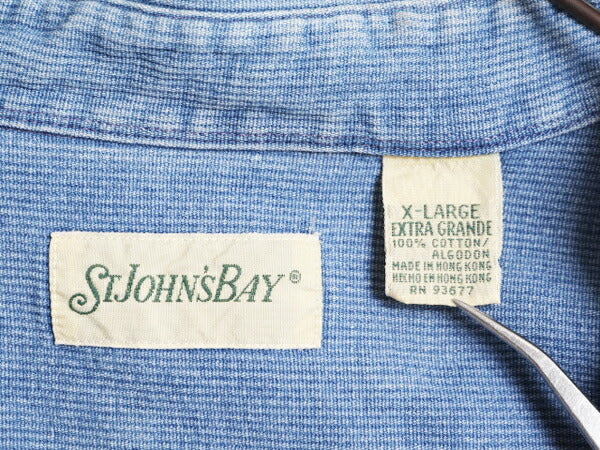 80s ST JOHN'S BAY コットン ピケ 半袖 ボタンダウン シャツ メンズ XL 80年代 ヴィンテージ セントジョンズベイ 半袖シャツ 大きいサイズ