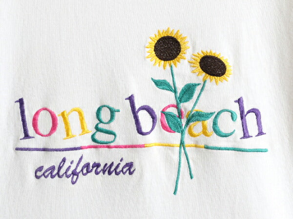 90s USA製 ■ ひまわり アート 刺繍 半袖 Tシャツ レディース S / 90年代 オールド フラワー イラスト 花 シングルステッチ ヘビーウェイト