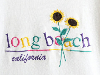 90s USA製 ■ ひまわり アート 刺繍 半袖 Tシャツ レディース S / 90年代 オールド フラワー イラスト 花 シングルステッチ ヘビーウェイト