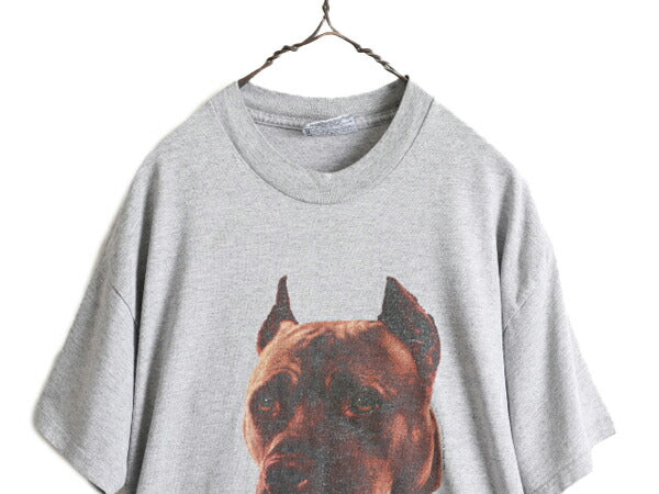 90s ■ ドッグ イラスト プリント Tシャツ メンズ レディース L 90年代 ピットブル アニマル 動物 犬 アート グラフィック ヘビーウェイト