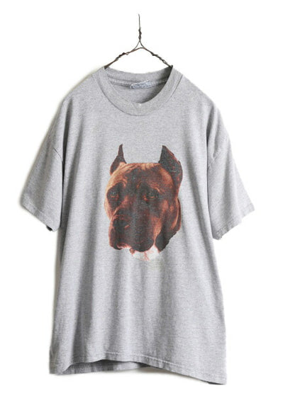 90s ■ ドッグ イラスト プリント Tシャツ メンズ レディース L 90年代 ピットブル アニマル 動物 犬 アート グラフィック ヘビーウェイト
