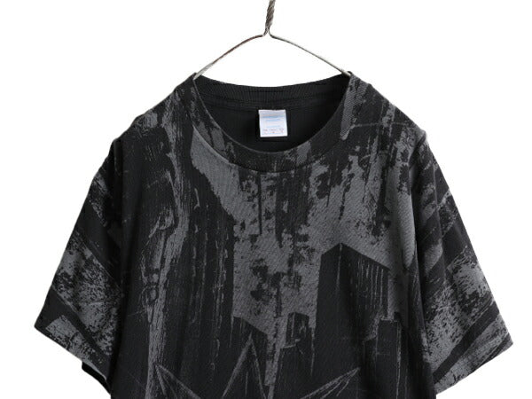 00s ■ 自由の女神 オーバープリント 半袖 Tシャツ メンズ L 古着 00年代 オールド 大判 アート イラスト グラフィック ヘビーウェイト 黒