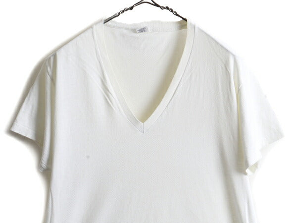 80s 90s USA製 ■ JOCKEY Vネック 無地 半袖 Tシャツ ( L メンズ 小さめ M ) 古着 80年代 90年代 ジョッキー シングルステッチ 白 ホワイト