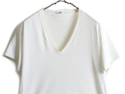 80s 90s USA製 ■ JOCKEY Vネック 無地 半袖 Tシャツ ( L メンズ 小さめ M ) 古着 80年代 90年代 ジョッキー シングルステッチ 白 ホワイト