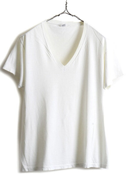80s 90s USA製 ■ JOCKEY Vネック 無地 半袖 Tシャツ ( L メンズ 小さめ M ) 古着 80年代 90年代 ジョッキー シングルステッチ 白 ホワイト