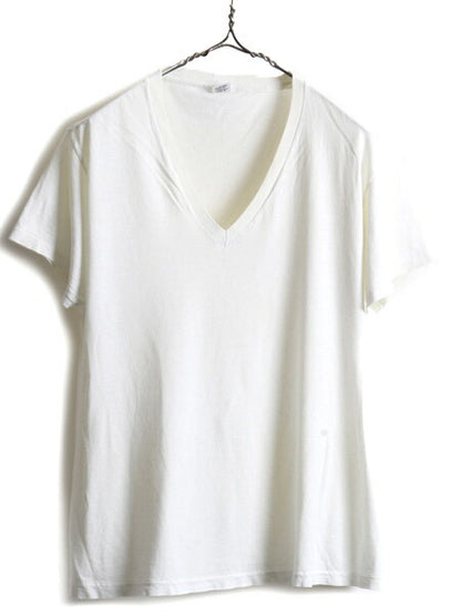 80s 90s USA製 ■ JOCKEY Vネック 無地 半袖 Tシャツ ( L メンズ 小さめ M ) 古着 80年代 90年代 ジョッキー シングルステッチ 白 ホワイト