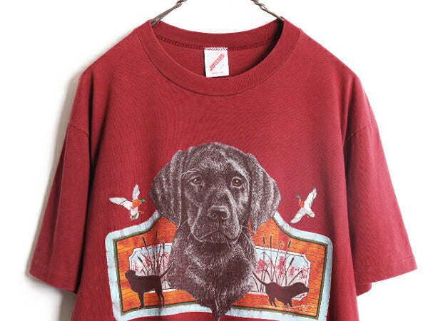 90s USA製 ドッグ アート イラスト プリント Tシャツ メンズ レディース L / 90年代 オールド 犬 アニマル シングルステッチ グラフィック