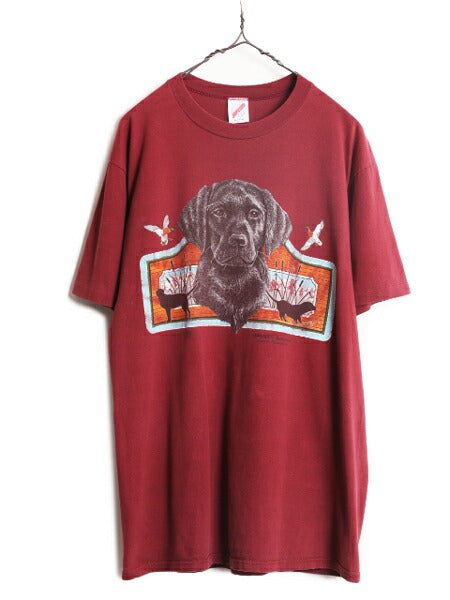 90s USA製 ドッグ アート イラスト プリント Tシャツ メンズ レディース L / 90年代 オールド 犬 アニマル シングルステッチ グラフィック