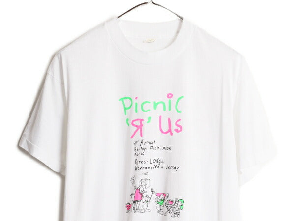 80s USA製 キャラクター イラスト プリント Tシャツ メンズ XL 小さめ L 程 80年代 ヴィンテージ 企業物 シングルステッチ グラフィック 白