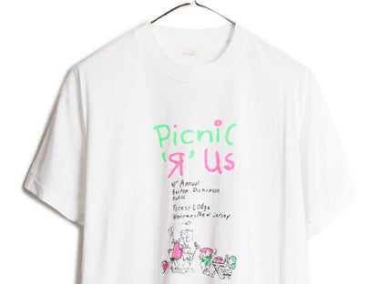 80s USA製 キャラクター イラスト プリント Tシャツ メンズ XL 小さめ L 程 80年代 ヴィンテージ 企業物 シングルステッチ グラフィック 白