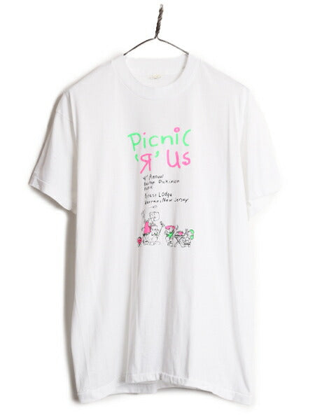 80s USA製 キャラクター イラスト プリント Tシャツ メンズ XL 小さめ L 程 80年代 ヴィンテージ 企業物 シングルステッチ グラフィック 白