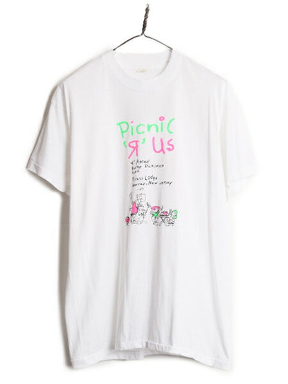 80s USA製 キャラクター イラスト プリント Tシャツ メンズ XL 小さめ L 程 80年代 ヴィンテージ 企業物 シングルステッチ グラフィック 白