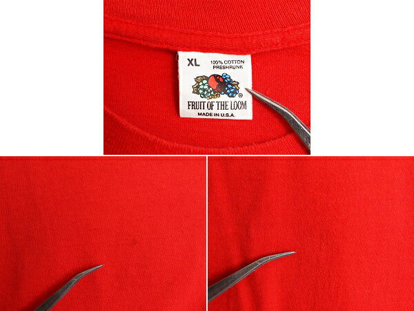 80s USA製 フルーツオブザルーム ポケット付き 無地 半袖 Tシャツ メンズ XL 80年代 ヴィンテージ ポケT 無地T シングルステッチ 耳付き 赤