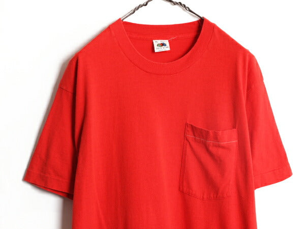 80s USA製 フルーツオブザルーム ポケット付き 無地 半袖 Tシャツ メンズ XL 80年代 ヴィンテージ ポケT 無地T シングルステッチ 耳付き 赤
