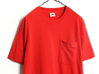 80s USA製 フルーツオブザルーム ポケット付き 無地 半袖 Tシャツ メンズ XL 80年代 ヴィンテージ ポケT 無地T シングルステッチ 耳付き 赤