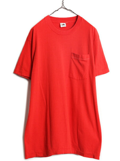 80s USA製 フルーツオブザルーム ポケット付き 無地 半袖 Tシャツ メンズ XL 80年代 ヴィンテージ ポケT 無地T シングルステッチ 耳付き 赤