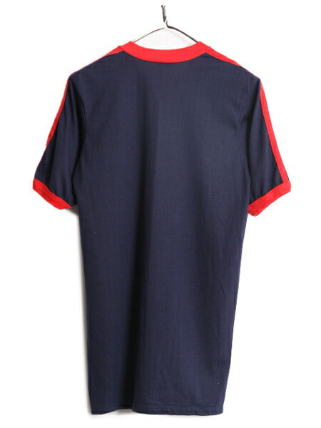 80s USA製 アディダス 3ライン トレフォイル プリント Vネック 半袖 Tシャツ M メンズ 小さめ S 程/ 古着 80年代 ヴィンテージ adidas ロゴ