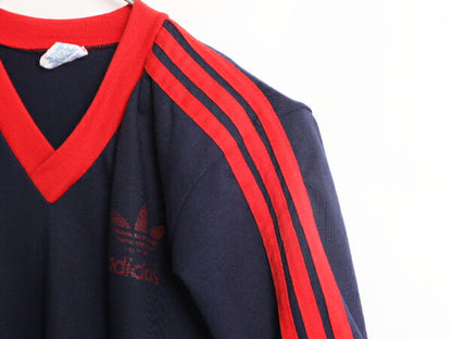80s USA製 アディダス 3ライン トレフォイル プリント Vネック 半袖 Tシャツ M メンズ 小さめ S 程/ 古着 80年代 ヴィンテージ adidas ロゴ