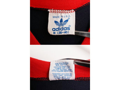 80s USA製 アディダス 3ライン トレフォイル プリント Vネック 半袖 Tシャツ M メンズ 小さめ S 程/ 古着 80年代 ヴィンテージ adidas ロゴ