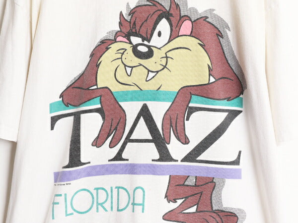 90s ワーナー タズマニアンデビル 両面 プリント 半袖 Tシャツ メンズ L / 古着 90年代 オールド キャラクター イラスト ヘビーウェイト 白
