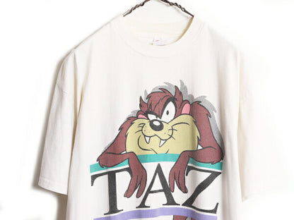 90s ワーナー タズマニアンデビル 両面 プリント 半袖 Tシャツ メンズ L / 古着 90年代 オールド キャラクター イラスト ヘビーウェイト 白