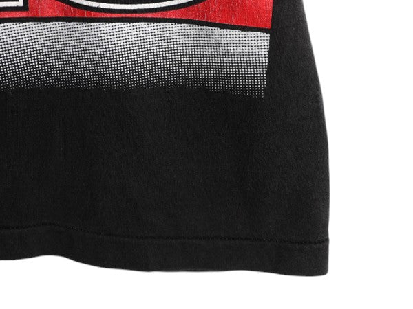 90s USA製 ブルズ 全面 プリント Tシャツ メンズ XL / オールド NBA オフィシャル キャラクター イラスト 大きいサイズ ヘビーウェイト 黒