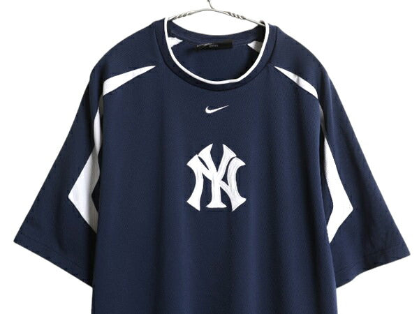 ヤンキース ベースボール シャツ メンズ L 古着 MLB オフィシャル ナイキ スウッシュ 大リーグ ユニフォーム ゲームシャツ プルオーバー 紺