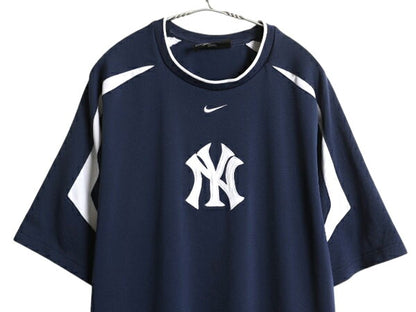 ヤンキース ベースボール シャツ メンズ L 古着 MLB オフィシャル ナイキ スウッシュ 大リーグ ユニフォーム ゲームシャツ プルオーバー 紺
