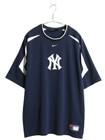 ヤンキース ベースボール シャツ メンズ L 古着 MLB オフィシャル ナイキ スウッシュ 大リーグ ユニフォーム ゲームシャツ プルオーバー 紺