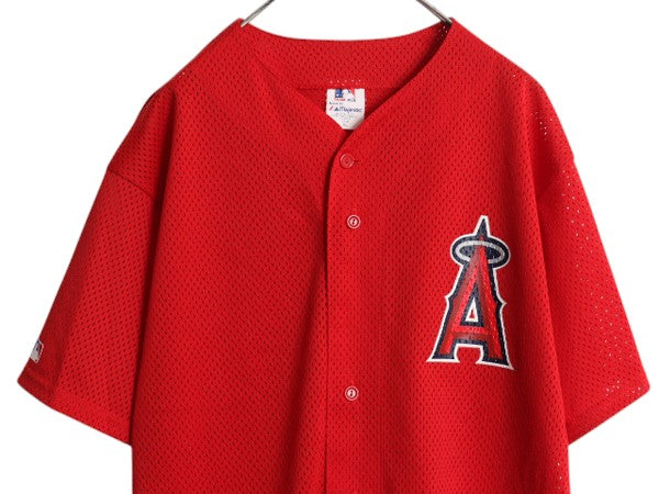 USA製 エンゼルス ベースボール シャツ メンズ XXL / MLB オフィシャル マジェスティック メッシュ 大リーグ ユニフォーム 大きいサイズ 赤