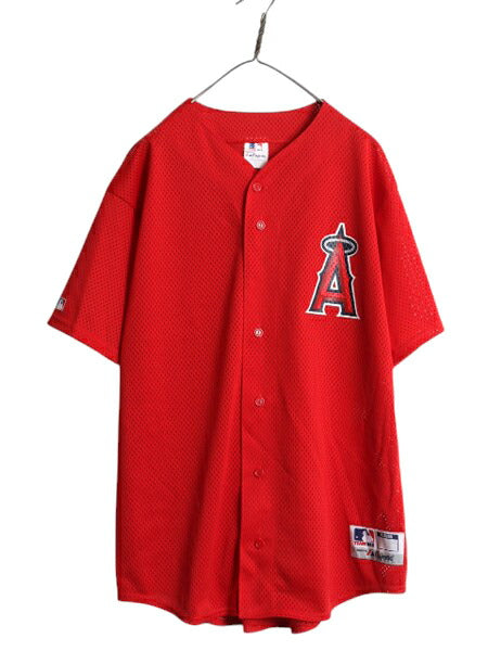 USA製 エンゼルス ベースボール シャツ メンズ XXL / MLB オフィシャル マジェスティック メッシュ 大リーグ ユニフォーム 大きいサイズ 赤