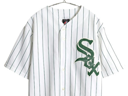 USA製 ホワイトソックス ベースボール シャツ メンズ M 程 MLB オフィシャル マジェスティック 大リーグ ユニフォーム ゲームシャツ 重ね着