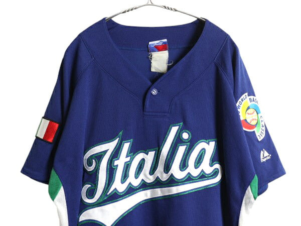 イタリア 代表 ベースボール シャツ メンズ XL 程/ WBC オフィシャル マジェスティック 大リーグ ユニフォーム プルオーバー 大きいサイズ
