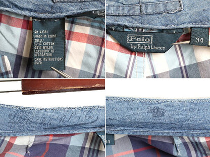 ビンテージ加工 ■ ポロ ラルフローレン チェック ショートパンツ メンズ 34 古着 POLO サーフ スイム 水着 ショーツ 短パン ポケット付き