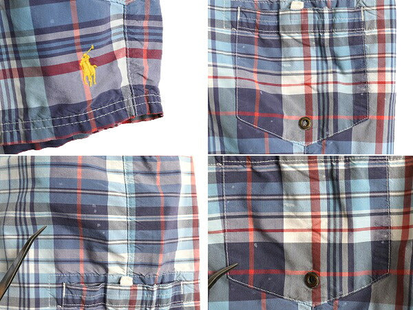 ビンテージ加工 ■ ポロ ラルフローレン チェック ショートパンツ メンズ 34 古着 POLO サーフ スイム 水着 ショーツ 短パン ポケット付き