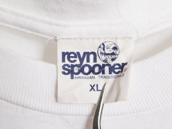 90s USA製 レインスプーナー 両面 プリント 半袖 Tシャツ メンズ XL オールド Reyn Spooner ハワイアン シングルステッチ 大きいサイズ 白