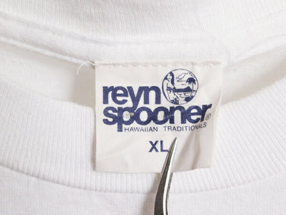 90s USA製 レインスプーナー 両面 プリント 半袖 Tシャツ メンズ XL オールド Reyn Spooner ハワイアン シングルステッチ 大きいサイズ 白