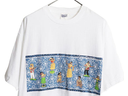 90s USA製 レインスプーナー 両面 プリント 半袖 Tシャツ メンズ XL オールド Reyn Spooner ハワイアン シングルステッチ 大きいサイズ 白